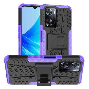 For OPPO A57 4G Tire Texture TPU + PC Phone Case with Holder(Purple)