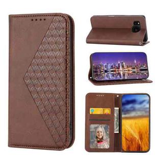 For Sharp Aquos Sense7 Plus Cubic Grid Calf Texture Magnetic Leather Phone Case(Brown)