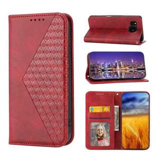 For Sharp Aquos Sense7 Cubic Grid Calf Texture Magnetic Leather Phone Case(Red)