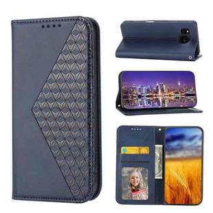For Sharp Aquos Sense7 Cubic Grid Calf Texture Magnetic Leather Phone Case(Blue)