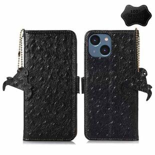 For iPhone 14 Plus Ostrich Pattern Genuine Leather RFID Phone Case(Black)