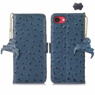 For iPhone SE 2024 Ostrich Pattern Genuine Leather RFID Phone Case(Blue)