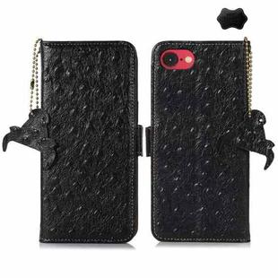 For iPhone SE 2024 Ostrich Pattern Genuine Leather RFID Phone Case(Black)