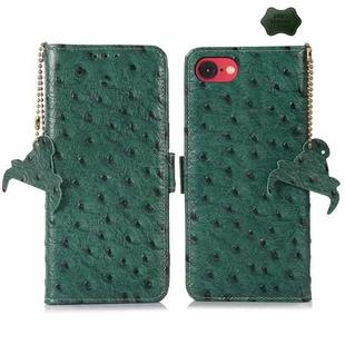 For iPhone SE 2024 Ostrich Pattern Genuine Leather RFID Phone Case(Green)