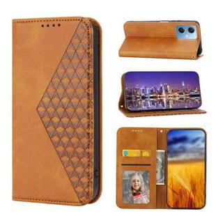For Xiaomi Redmi Note 12 China Cubic Grid Calf Texture Magnetic Leather Phone Case(Yellow)