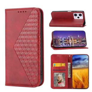 For Xiaomi Redmi Note 12 Pro 5G China Cubic Grid Calf Texture Magnetic Leather Phone Case(Red)