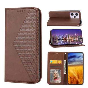 For Xiaomi Redmi Note 12 Pro 5G China Cubic Grid Calf Texture Magnetic Leather Phone Case(Brown)