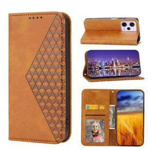 For Xiaomi Redmi Note 12 Pro 5G China Cubic Grid Calf Texture Magnetic Leather Phone Case(Yellow)
