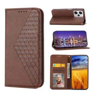 For Xiaomi Redmi Note 12 Pro+ China Cubic Grid Calf Texture Magnetic Leather Phone Case(Brown)