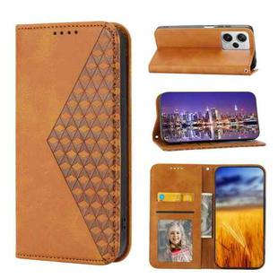 For Xiaomi Redmi Note 12 Pro+ China Cubic Grid Calf Texture Magnetic Leather Phone Case(Yellow)