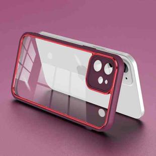 For iPhone 12 Electroplated PC Transparent Phone Case(Red)