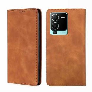 For vivo V25 Pro 5G Skin Feel Magnetic Horizontal Flip Leather Phone Case(Light Brown)