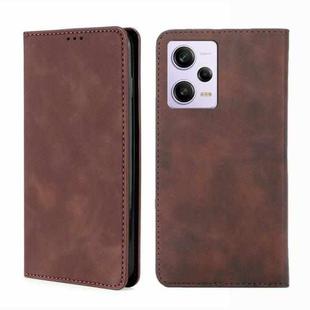 For Xiaomi Redmi Note 12 Pro 5G China Skin Feel Magnetic Horizontal Flip Leather Phone Case(Dark Brown)