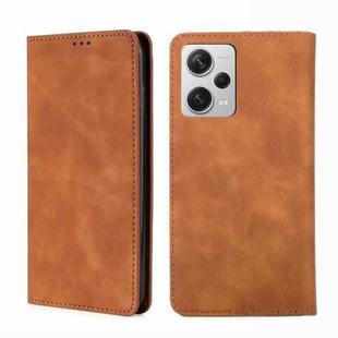 For Xiaomi Redmi Note 12 Pro+ 5G Skin Feel Magnetic Horizontal Flip Leather Phone Case(Light Brown)