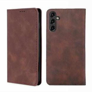 For Samsung Galaxy A14 5G Skin Feel Magnetic Horizontal Flip Leather Phone Case(Dark Brown)