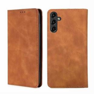 For Samsung Galaxy A14 5G Skin Feel Magnetic Horizontal Flip Leather Phone Case(Light Brown)