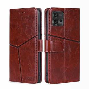 For Motorola Moto G72 4G Geometric Stitching Horizontal Flip Leather Phone Case(Dark Brown)