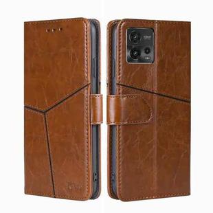 For Motorola Moto G72 4G Geometric Stitching Horizontal Flip Leather Phone Case(Light Brown)