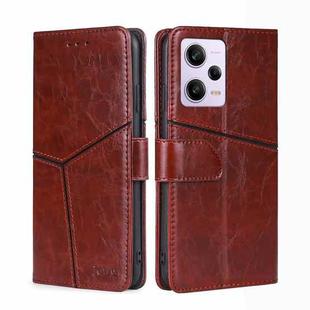 For Xiaomi Redmi Note 12 Pro 5G China Geometric Stitching Horizontal Flip Leather Phone Case(Dark Brown)