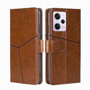 For Xiaomi Redmi Note 12 Pro 5G China Geometric Stitching Horizontal Flip Leather Phone Case(Light Brown)