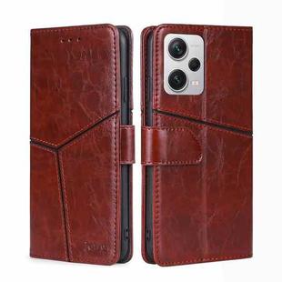 For Xiaomi Redmi Note 12 Pro+ China Geometric Stitching Horizontal Flip Leather Phone Case(Dark Brown)