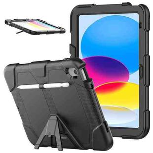 For iPad 10th Gen 10.9 2022 Rugged Silicone Hard PC Tablet Case with Holder(Black)
