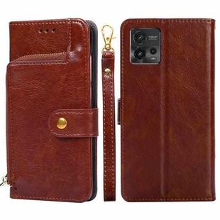 For Motorola Moto G72 4G Zipper Bag Leather Phone Case(Brown)