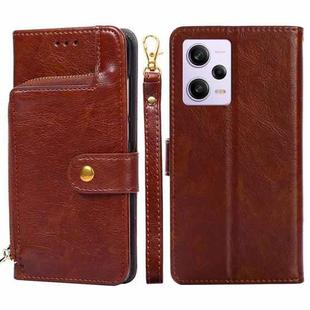 For Xiaomi Redmi Note 12 Pro 5G China Zipper Bag Leather Phone Case(Brown)
