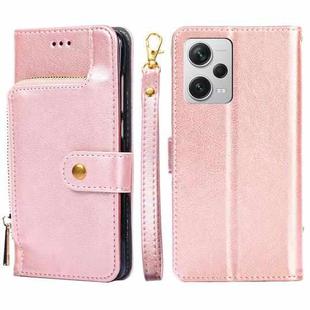 For Xiaomi Redmi Note 12 Pro+ China Zipper Bag Leather Phone Case(Rose Gold)