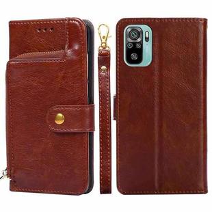 For Xiaomi Redmi Note 11 SE India / Poco M5S 4G Zipper Bag Leather Phone Case(Brown)