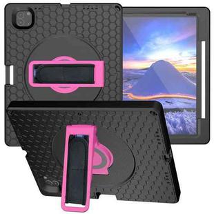 For iPad Pro 12.9 inch 2019 / 2021 / 2022 360 Rotation Stand EVA Hard PC Tablet Case with Strap(Black+Rose)