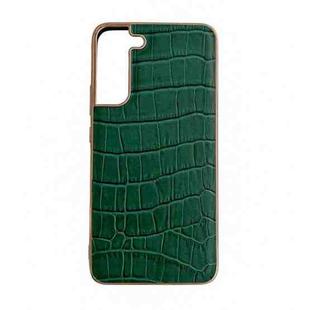 For Samsung Galaxy S22 5G Crocodile Texture Genuine Leather Electroplating Phone Case(Dark Green)