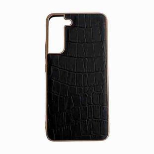 For Samsung Galaxy S21+ 5G Crocodile Texture Genuine Leather Electroplating Phone Case(Black)