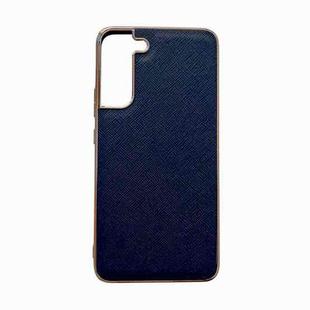 For Samsung Galaxy S22 5G Nano Electroplating Cross Texture Genuine Leather Phone Case(Blue)