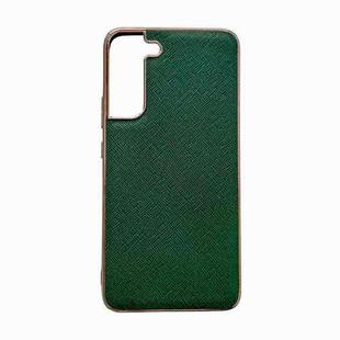 For Samsung Galaxy S21 5G Nano Electroplating Cross Texture Genuine Leather Phone Case(Green)