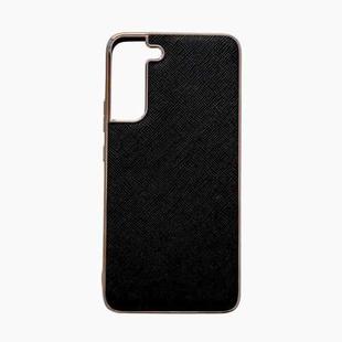 For Samsung Galaxy S21 5G Nano Electroplating Cross Texture Genuine Leather Phone Case(Black)