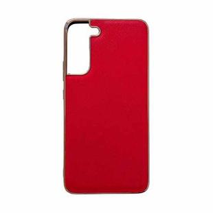 For Samsung Galaxy S21 FE 5G Nano Electroplating Cross Texture Genuine Leather Phone Case(Red)