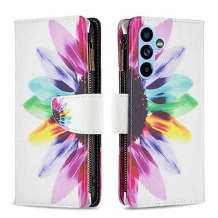 For Samsung Galaxy A54 5G Colored Drawing Pattern Zipper Leather Phone Case(Sun Flower)