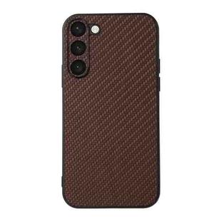 For Samsung Galaxy S23+ 5G Accurate Hole Carbon Fiber Texture PU Phone Case(Brown)