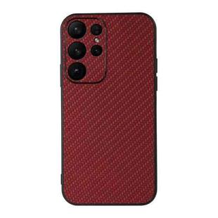 For Samsung Galaxy S23 Ultra 5G Accurate Hole Carbon Fiber Texture PU Phone Case(Red)