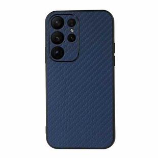 For Samsung Galaxy S23 Ultra 5G Accurate Hole Carbon Fiber Texture PU Phone Case(Blue)