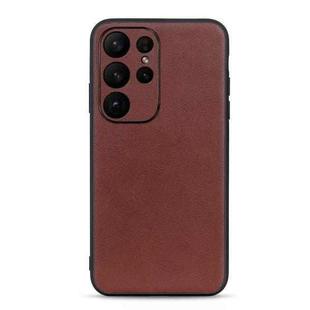 For Samsung Galaxy S23 Ultra 5G Sheepskin Texture Genuine Leather Phone Case(Brown)