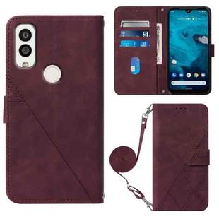 For Kyocera Android One S9 Crossbody 3D Embossed Flip Leather Phone Case(Wine Red)