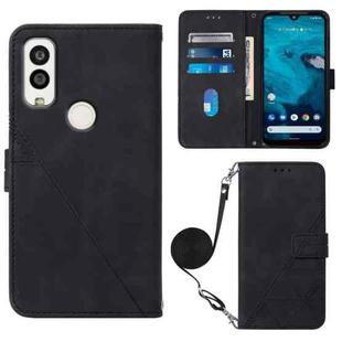 For Kyocera Android One S9 Crossbody 3D Embossed Flip Leather Phone Case(Black)