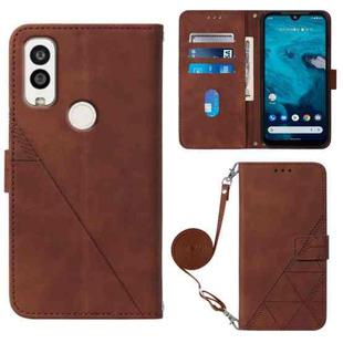 For Kyocera Android One S9 Crossbody 3D Embossed Flip Leather Phone Case(Brown)