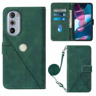 For Motorola Moto Edge 30 Pro / Edge+ 2022 Crossbody 3D Embossed Flip Leather Phone Case(Dark Green)