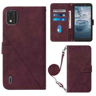 For Nokia C2 2ND Edition Crossbody 3D Embossed Flip Leather Phone Case(Wine Red)