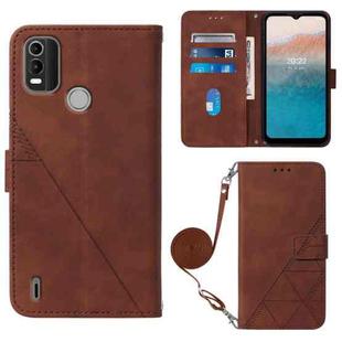 For Nokia C21 Plus Crossbody 3D Embossed Flip Leather Phone Case(Brown)