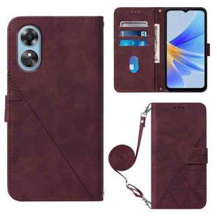 For OPPO A17 4G Crossbody 3D Embossed Flip Leather Phone Case(Wine Red)