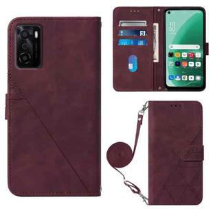 For OPPO A55S 5G CPH2309 JP Edition Crossbody 3D Embossed Flip Leather Phone Case(Wine Red)